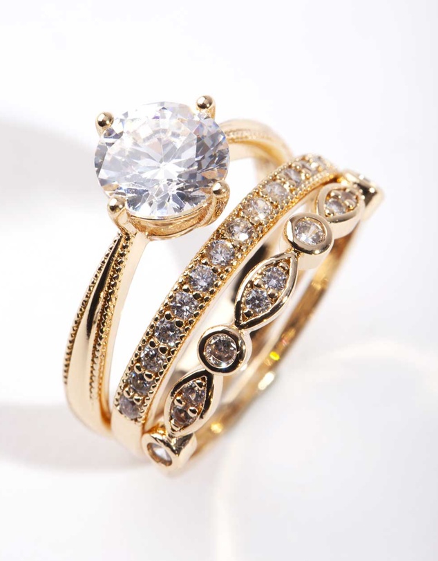 Lovisa - Gold Round Cubic Zirconia Ring Stack