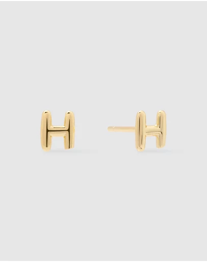 Wanderlust + Co - Alphabet Bubble Gold Stud Earrings - Letter H