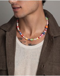 Nialaya Jewellery - Men's Berry Pearl Choker with Assorted Beads