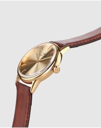August Berg - Serenity 32mm Gold Plated Brown Leather Strap Watch