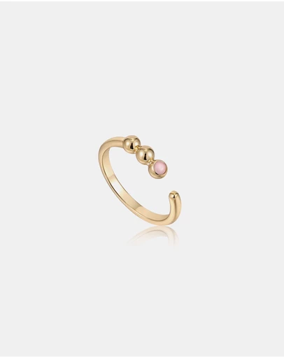 Ania Haie - Ania Haie Gold Orb Rose Quartz Adjustable Ring