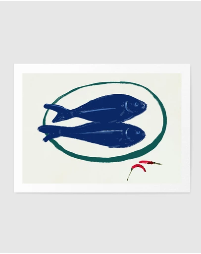 Olive et Oriel - Blue Fish And Spice by Little Dean Art Print