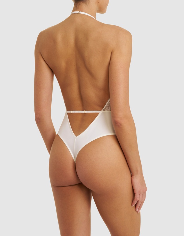 Natori - Fleur Thong Cut Halter Lace Lingerie Bodysuit