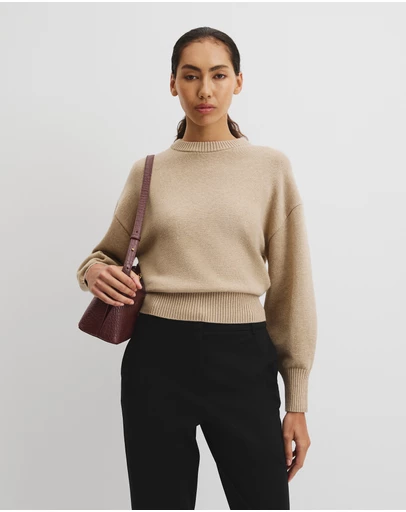 Country Road - Organically Grown Cotton Blend Crop Crew Neck Knit