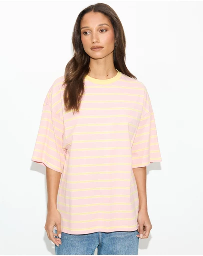 Dazie - Nostalgia Stripe Oversized Boyfriend Tee