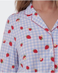 Bras N Things - Strawberry Patch Long Sleeve - Light Blue/ Print