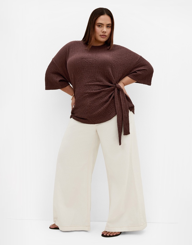 City Chic - Plus size Zoie Elbow Sleeve Side Tie Top - chocolate