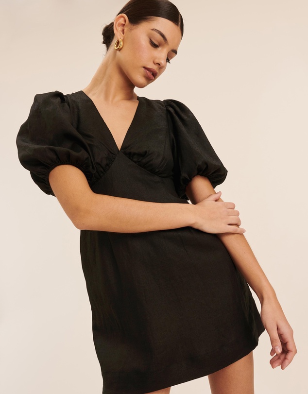 AERE - Linen Puff Sleeve Mini Dress