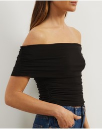 Atmos&Here - Elka Short Sleeve Mesh Off Shoulder Top