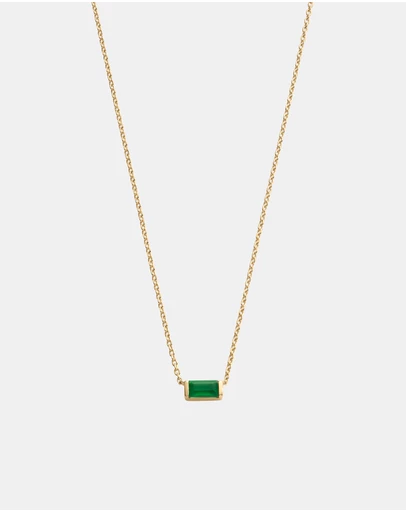 Kirstin Ash - Baguette Birthstone Necklace May Green Onyx