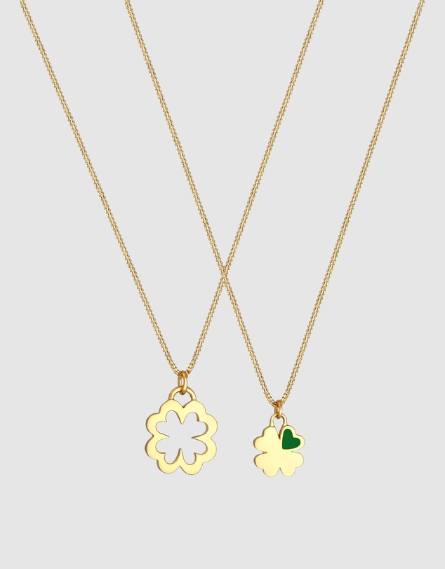 Elli Jewelry - Cloverleaf Mother and Daughter Necklace Set in Gold-Plated 925 Silver