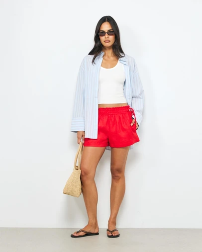 AERE - Side Tie Linen Mini Shorts