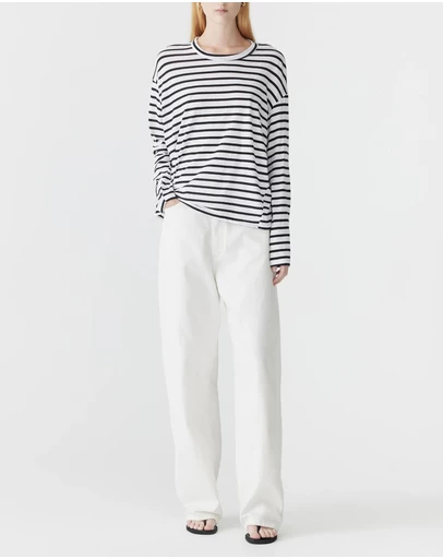 Bassike - Stripe Slouch Long Sleeve T-Shirt
