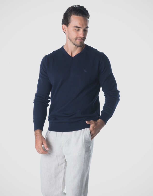 Coast Clothing - V-Neck Cotton Jumper - Navy