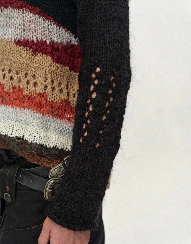 Andersson Bell - Black Hand-Crocheted Crew-Neck Sweater