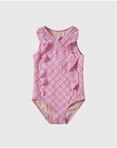 Aqua Blu Kids - Stepping Stones Pink Cap Sleeve Frill One Piece - Kids