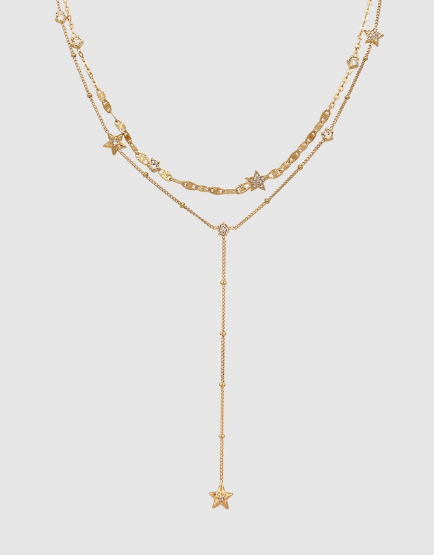 Elli Jewelry - Necklace Women Layer Star White Crystals 925 Sterling Silver Gold Plated