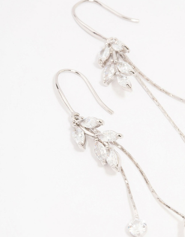 Lovisa - Silver Cubic Zirconia Leaf & Pearl Drop Earrings