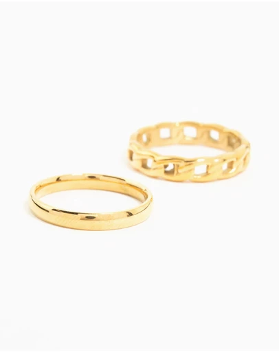 Lovisa - Waterproof Gold Plated Stainless Steel Chain Link Rings 2-Pack