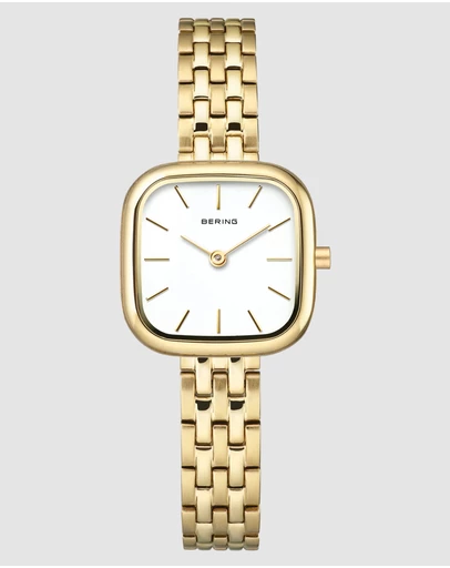 Bering - Bering Classic Ladies 26mm Square Case Gold Metal Strap Watch