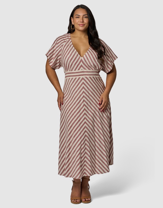 Something 4 Olivia - Allegra Linen Stripe Midi Dress