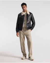 Calibre - Croc Embossed Leather Shearling Jacket Chocolate