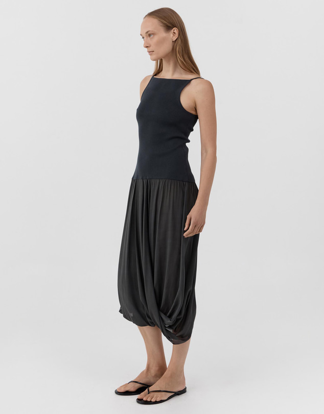 St. Agni - Knit Bodice Sheer Drape Dress