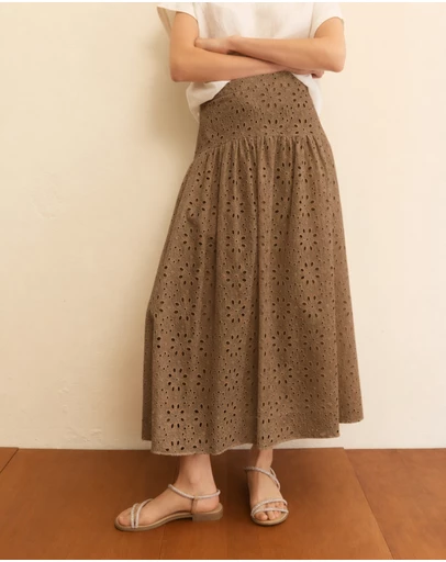 Emme - Camel Broderie Cotton Skirt