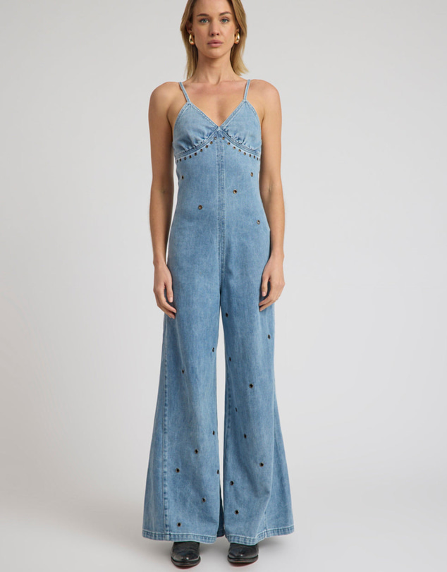 ONE TEASPOON - Brigitte Wide Leg Cami Denim Jumpsuit - Blue Rapture