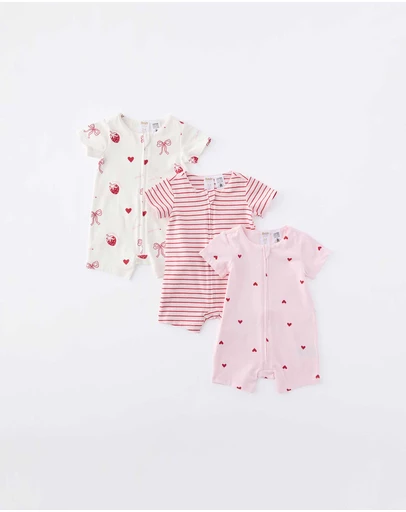 Cotton On Kids - The 3Pk Short Sleeve Zip Romper