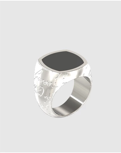 GUESS - Silver-Tone Black Onyx Signet Ring