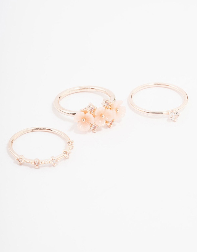 Lovisa - Rose Gold Plated Triple Flower Stacking Ring Pack