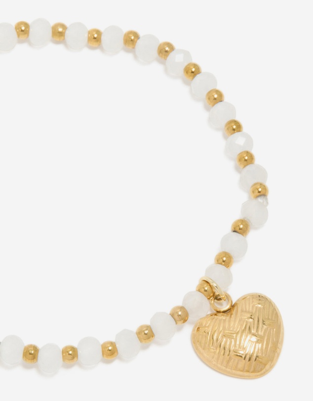Lovisa - Waterproof Gold Plated Stainless Steel White Semi Precious Stone Heart Charm Stretch Bracelet