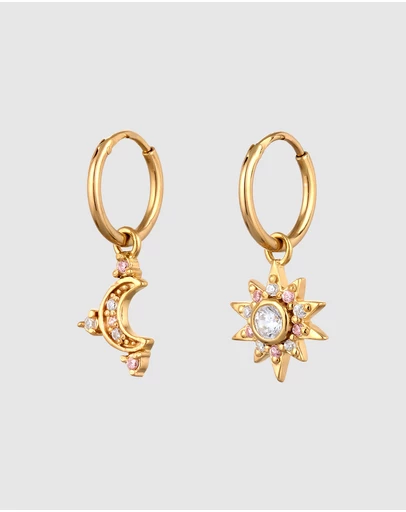 Elli Jewelry - Zirconia Moon Hoop Earrings in Gold-Plated 925 Silver