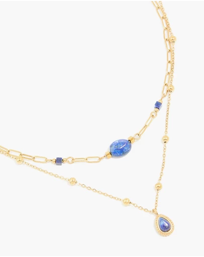 Lovisa - Waterproof Gold Plated Stainless Steel Lapis Lazuli Semi Precious Stone Chain Layered Necklace