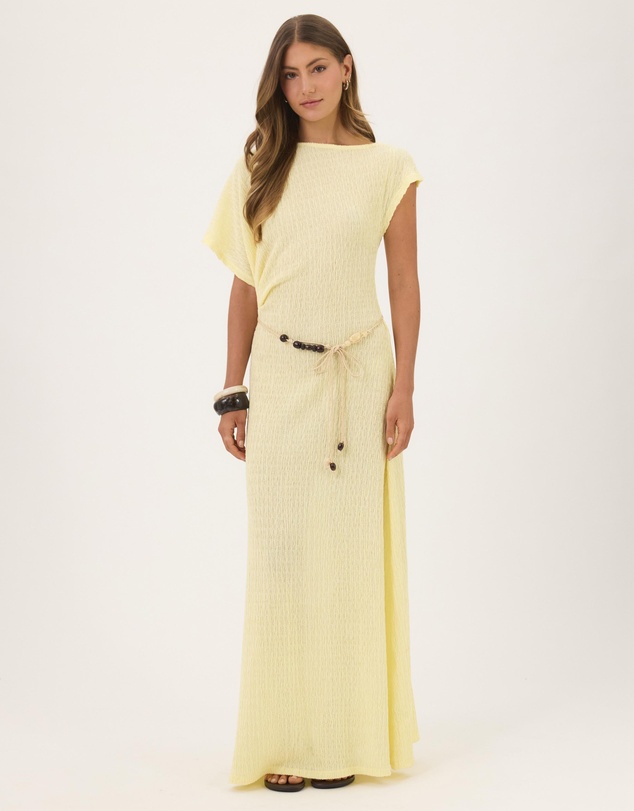 Atmos&Here - Maeve Textured Jersey Midi Dress with Beaded Belt