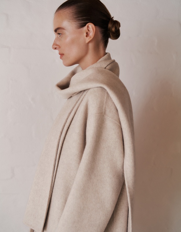 Trenery - Brushed Wool Silk Scarf Coat in Oat