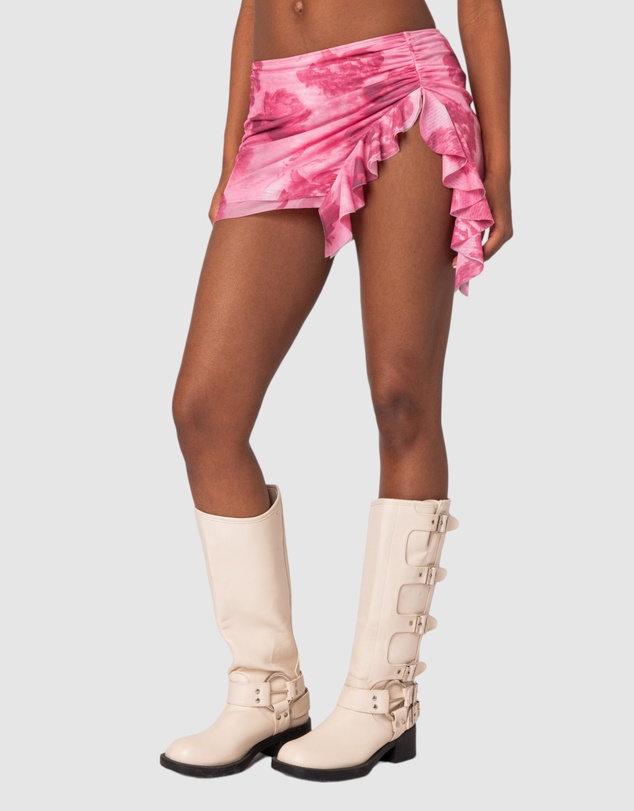 EDIKTED - Wanda Printed Mesh Ruffled Mini Skirt