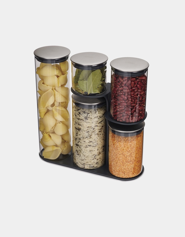 Joseph Joseph - Podium™ Stainless Steel 5-piece Glass Storage Jar Set with Stand