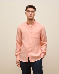 Trenery - Regular Fit Linen End On End Shirt in Shell Pink