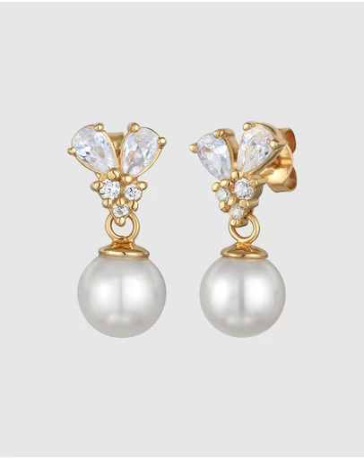 Elli Jewelry - Pearl and Zirconia Drop Earrings in Gold-Plated 925 Silver