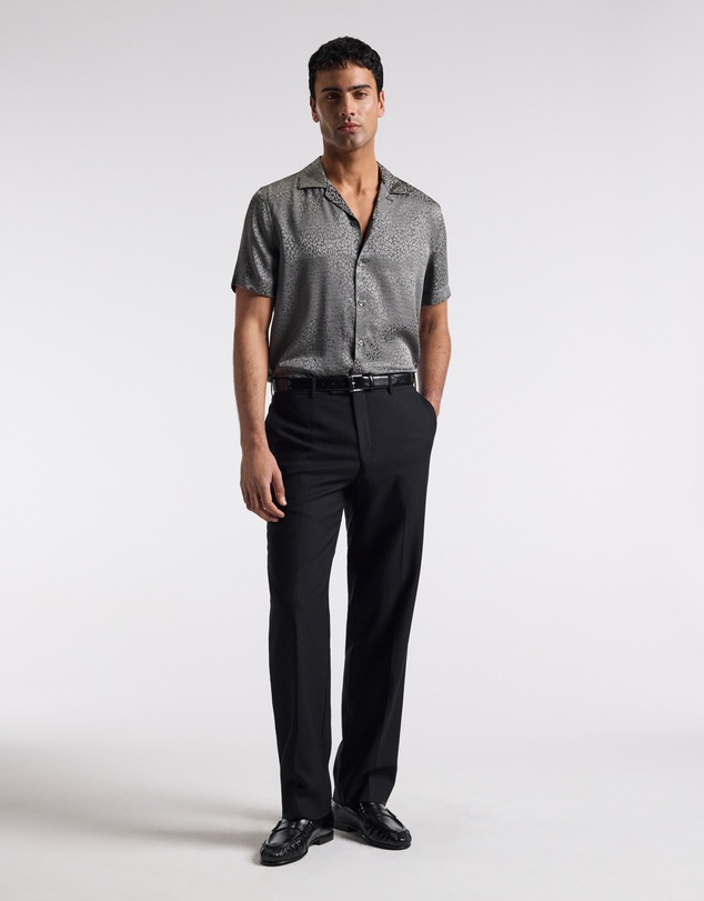 Calibre - Leopard Camp Collar Silk Shirt Zinc