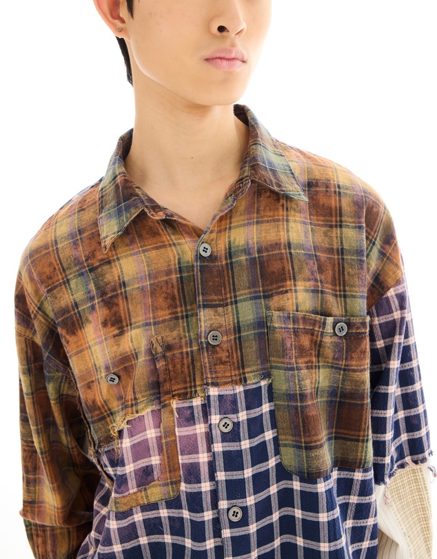 THE TALES - Reworked and Destroyed Mixed Check Shirt