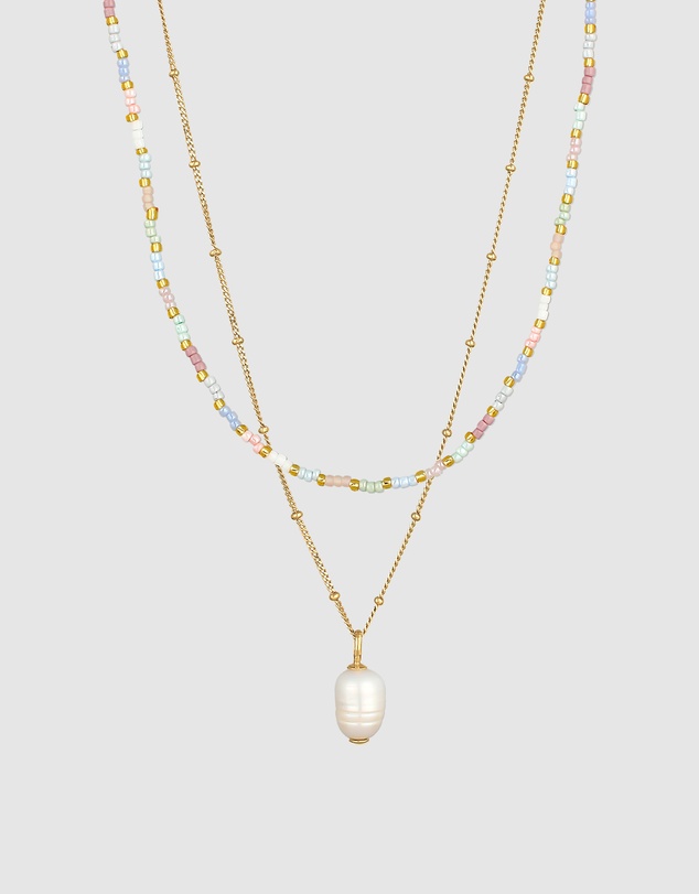 Elli Jewelry - Freshwater Pearl Bead Necklace in Gold-Plated 925 Silver
