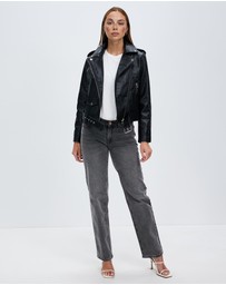 KAJA Clothing - Faux Leather Moto Biker Short Coat Jacket - Caroline Leather Jacket