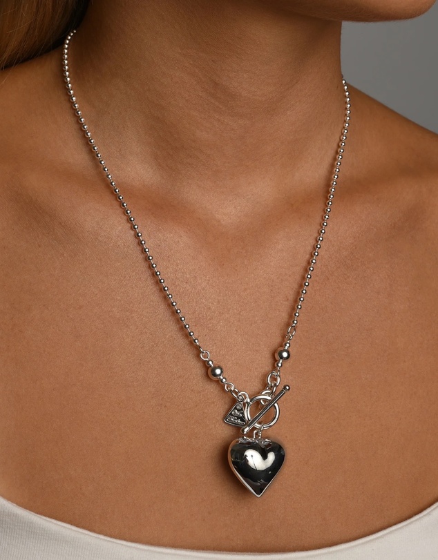 Von Treskow - Silver Ball Chain Puffy Heart Necklace