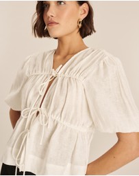 AERE - Linen Gathered Tie Front Top