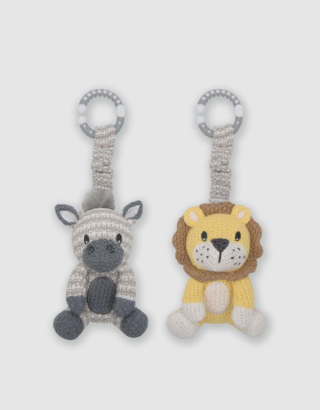 Living Textiles - 2 Pack Stroller Toys - Zebra & Lion