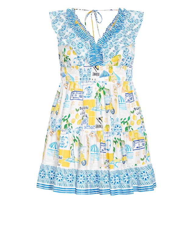 City Chic - Plus Size Kelly Amalfi Print Mini Dress - white