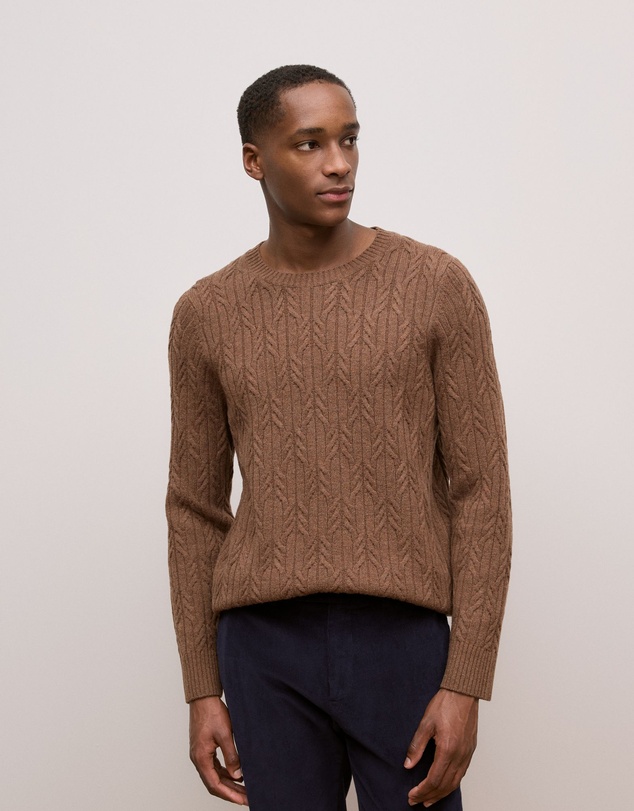 Trenery - Merino Cable Knit Crew in Sierra